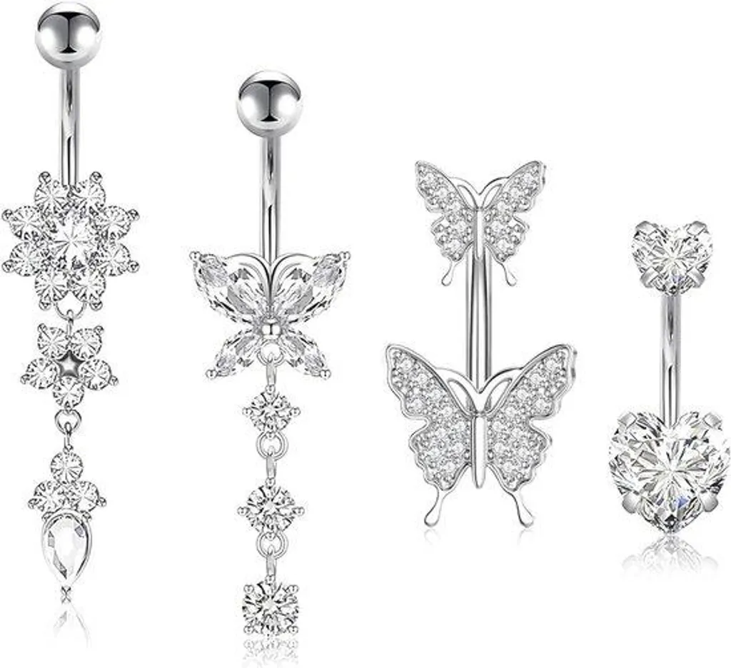 Piercing nombril anti-irritation acier et titane lot de 4 tailles