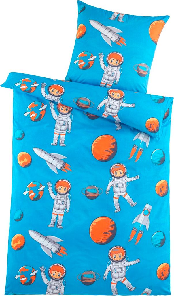 Mikrofaser Kinder Bettwäsche 2-tlg 80x80 135x200 Weltall Produktbild 