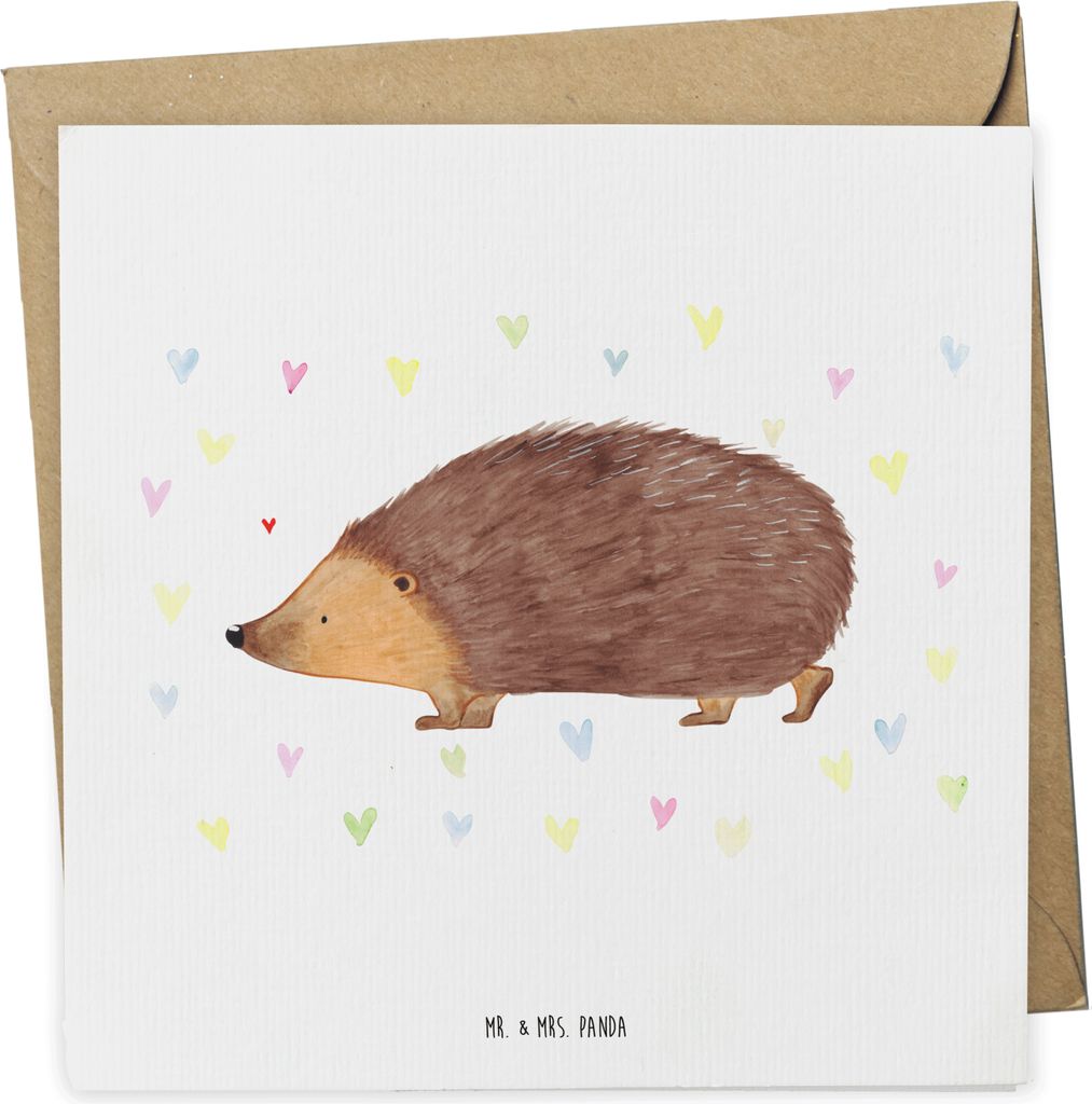 Mr. & Mrs. Panda Grußkarte Igel Herzen - Weiß - Geschenk, Leben, Vertrauen, Glückwunschkarte, Herz, Gute Laune, anlasskarte, Klappkarte, faltkar...