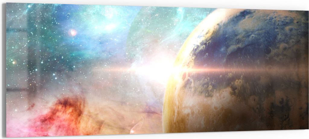 DEQORI Glasbild Echtglas 125x50 cm 'Farbige Galaxie' Wandbild Bild modern Deko