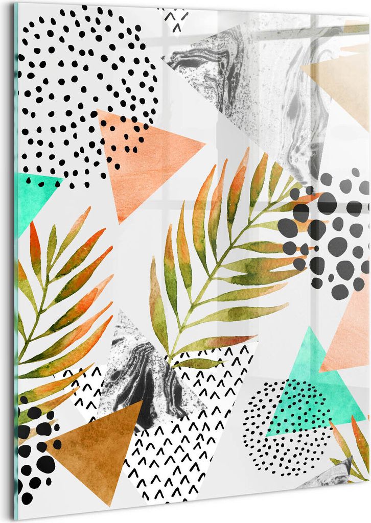 Designer Glasbild - Wandbild - Glas Bild - 60x80 cm - Geometrisches Abstraktes Sommermuster