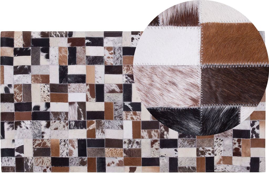 BELIANI Teppich Braun mit Beige 80 x 150 cm aus Leder Patchwork Geometrisches Muster Handgefertigt Modern