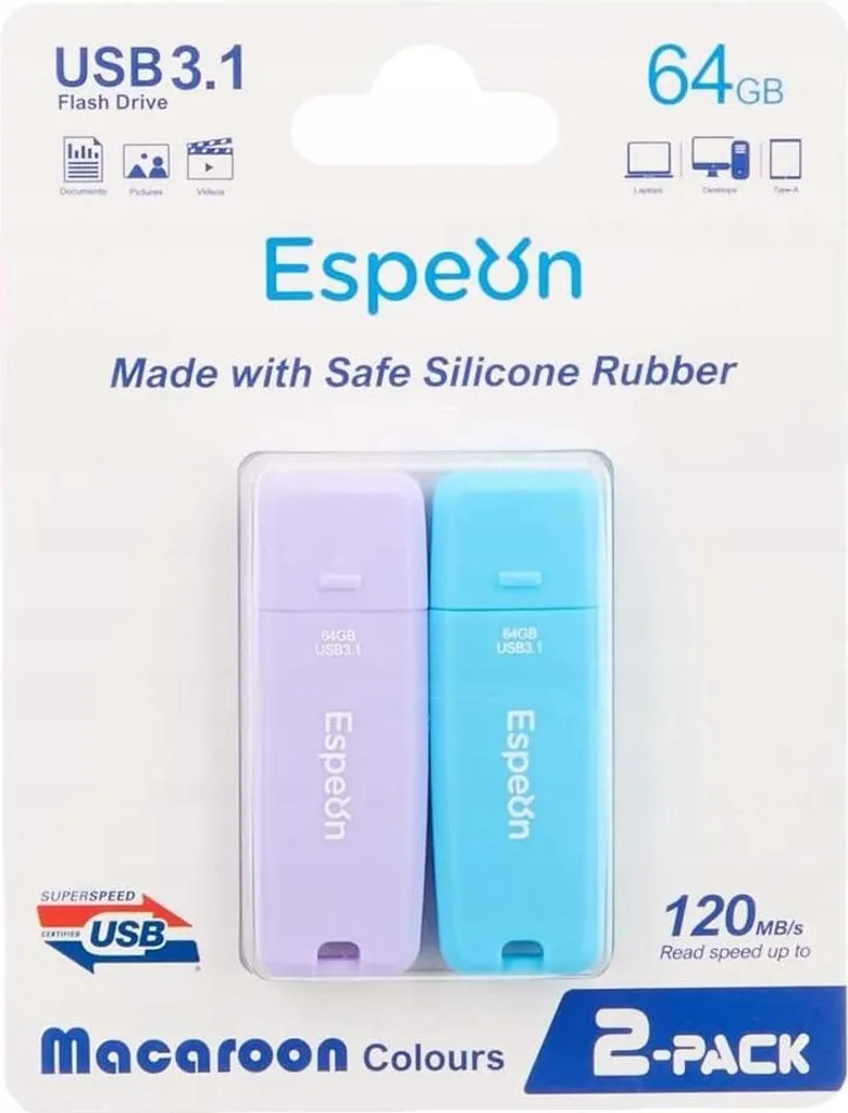 Espeon USB 3.1 Flash Drive 64GB - Confezione da 2 Unità Colorate