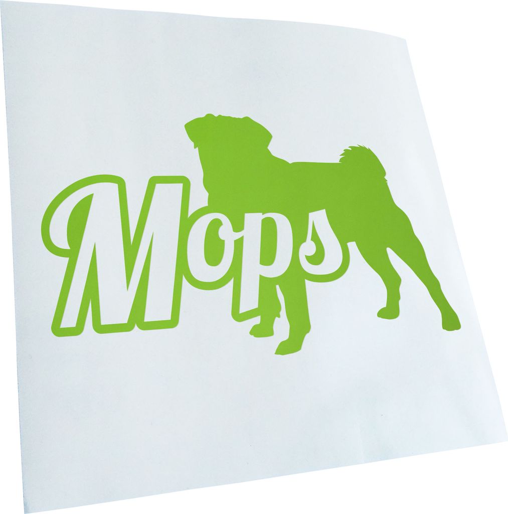 Kiwistar - Autoaufkleber - Mops mit Name Hund Pug Heckscheibenaufkleber - Aufkleber für Auto Kfz Fahrrad, LKW, Truck Mofa