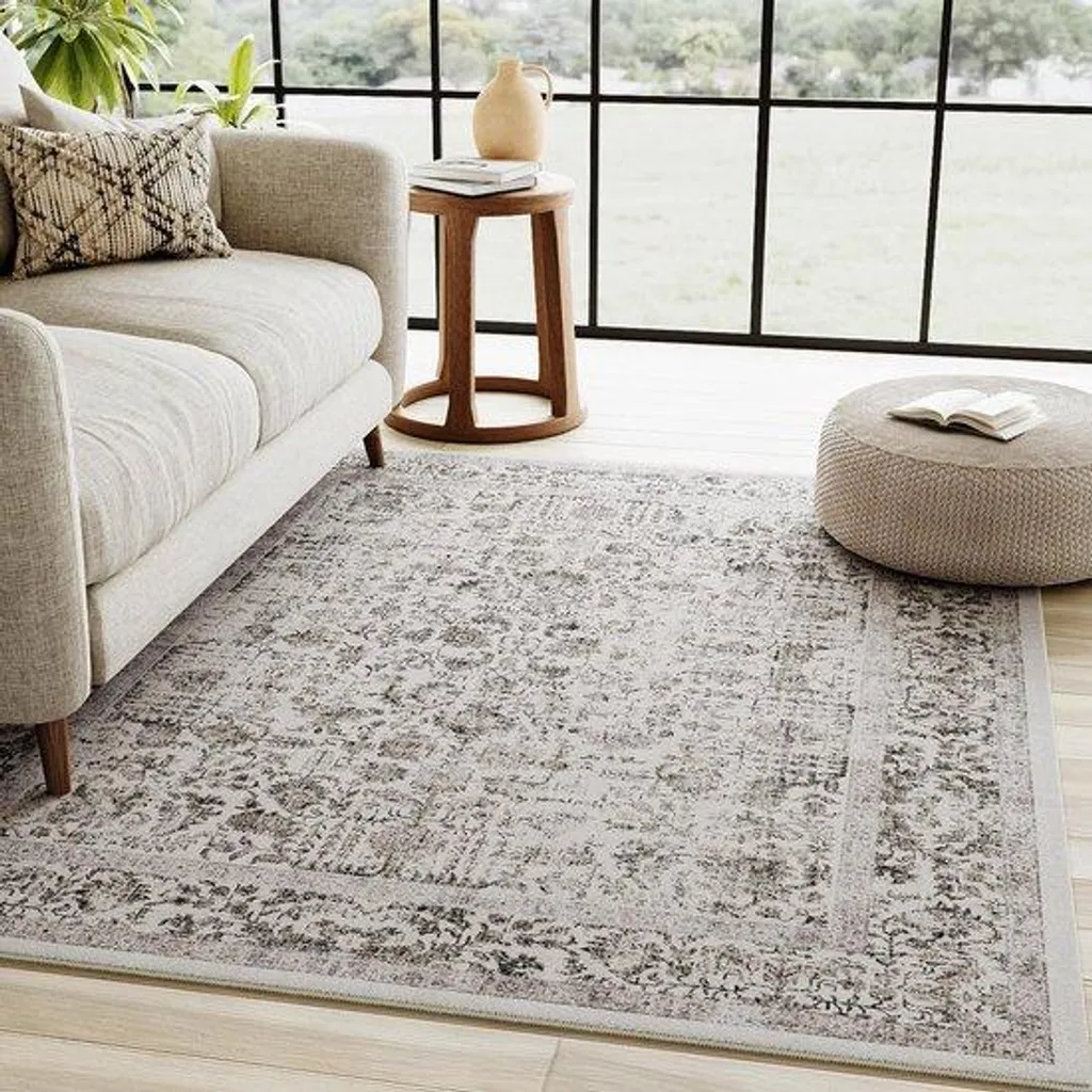 Tapis de salon lavable et antidérapant - Motif rétro noir 90x150cm