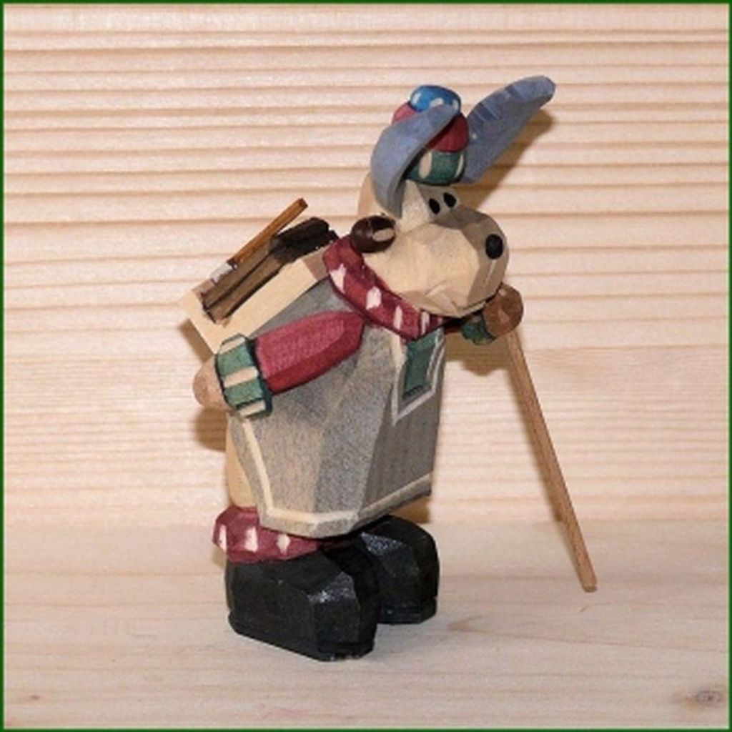 Holzfigur Elch mit Feuerholz geschnitzt Höhe 9cm NEU