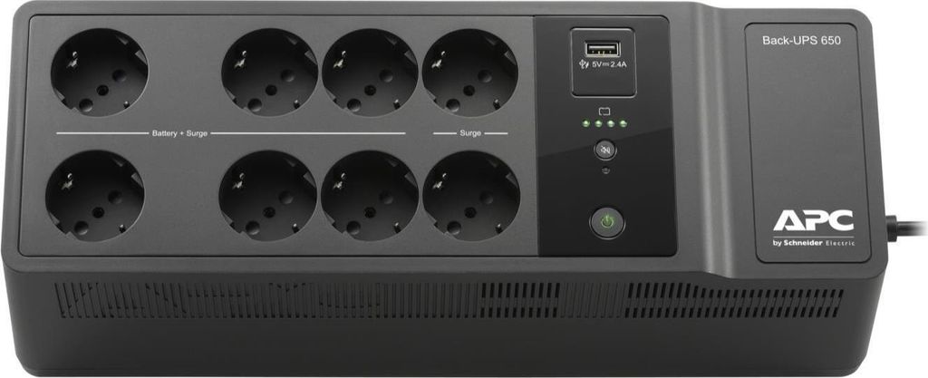 APC BE650G2-IT, Czuwanie (Offline), 0,65 kVA, 400 W, Sinus, Zdjęcie produktu 