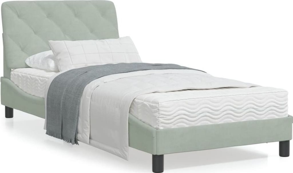 Möbel Bett mit Matratze Hellgrau 90x200 cm Samt - Klassische Betten 3208634