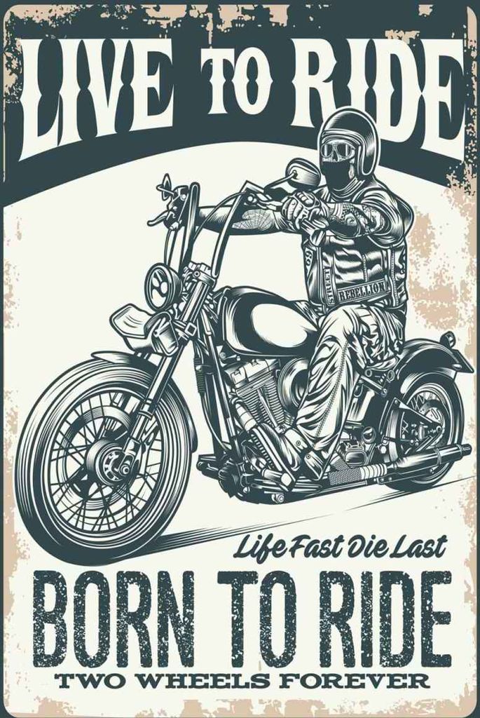 vianmo Holzschild 30x20 cm Biker Motorrad born to ride
