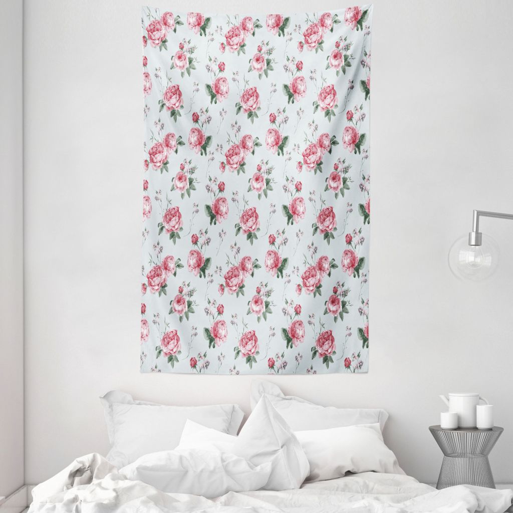 ABAKUHAUS Romantisch Wandteppich und Tagesdecke, Frühlings-Blumen-Rosen aus Weiches Mikrofaser Stoff Waschbar ohne Verblassen Digitaldruck, 140 x ...