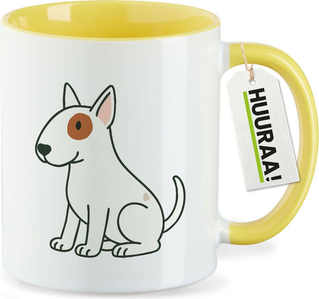 Huuraa Kaffeetasse Bullterrier Comic Bulli 330ml Gelb Keramik Kaffeebecher Geschenkidee