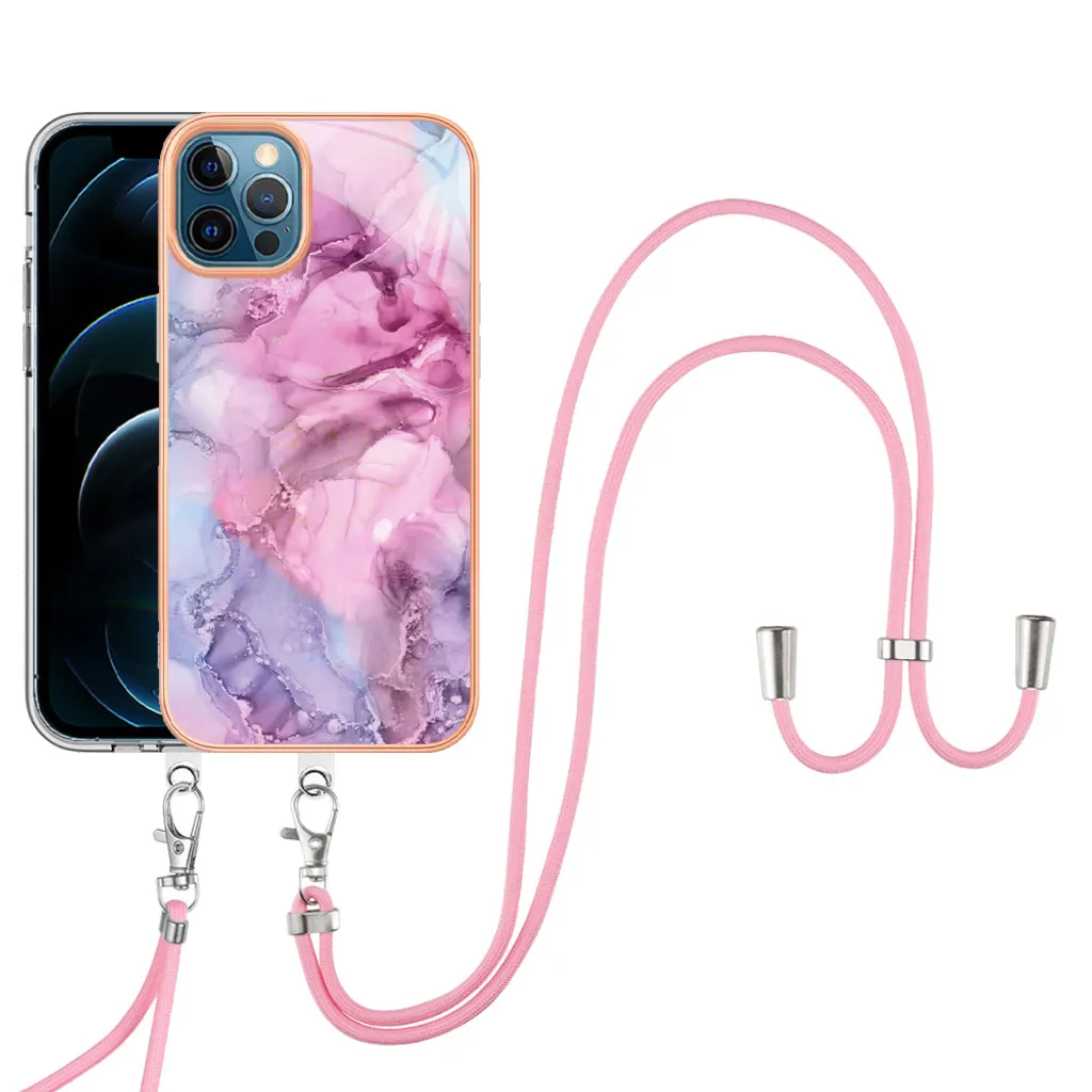 Custodia con cinturino per iPhone 12 Pro Max, bumper in TPU a fantasia, custodia protettiva con cinturino regolabile Rosa