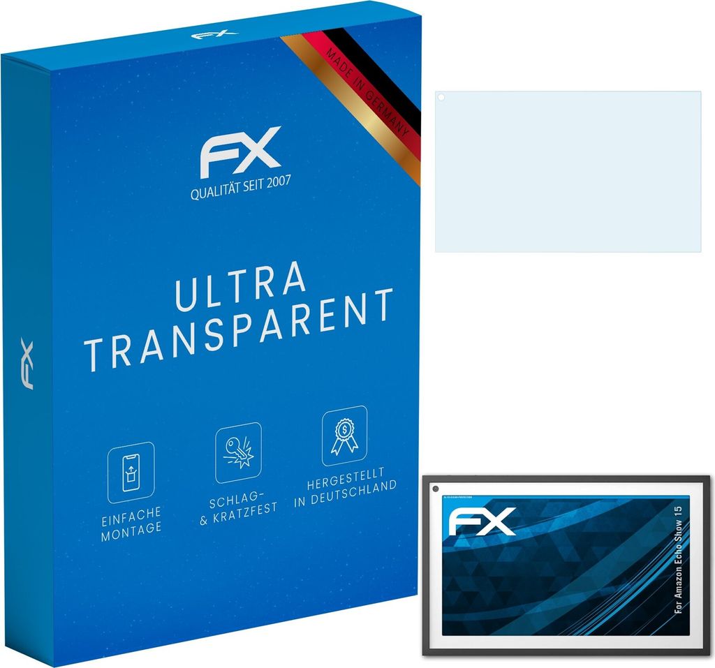 atFoliX FX-Clear 3x Schutzfolie kompatibel mit Amazon Echo Show 15 Displayschutzfolie