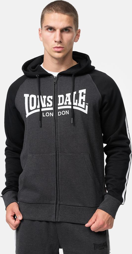 Herren Kapuzensweatjacke mit Reißverschluss normale Passform GLENTRUAN Marl Anthra/Black/White L Lonsdale