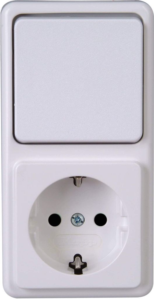 Kopp STANDARD arktisweiß Schalter Steckdosen Taster Kombi Dimmer Aufputz Kombi Schalter Steckdose