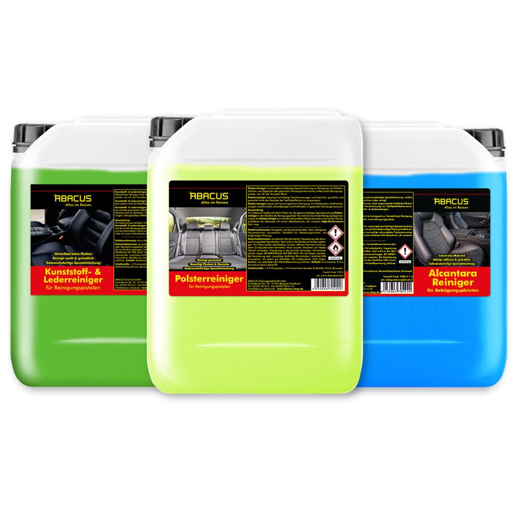 ABACUS Tornador Reiniger Set, Polsterreiniger, Textilreiniger, Kunststoffreiniger, Lederreiniger, Alcantara-Reiniger für Reinigungspistolen