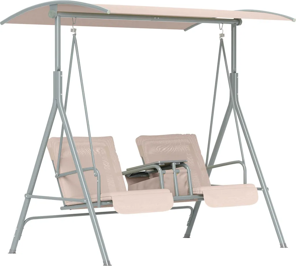 Balançoire de jardin 180kg max avec poche latérale et porte-gobelets, beige