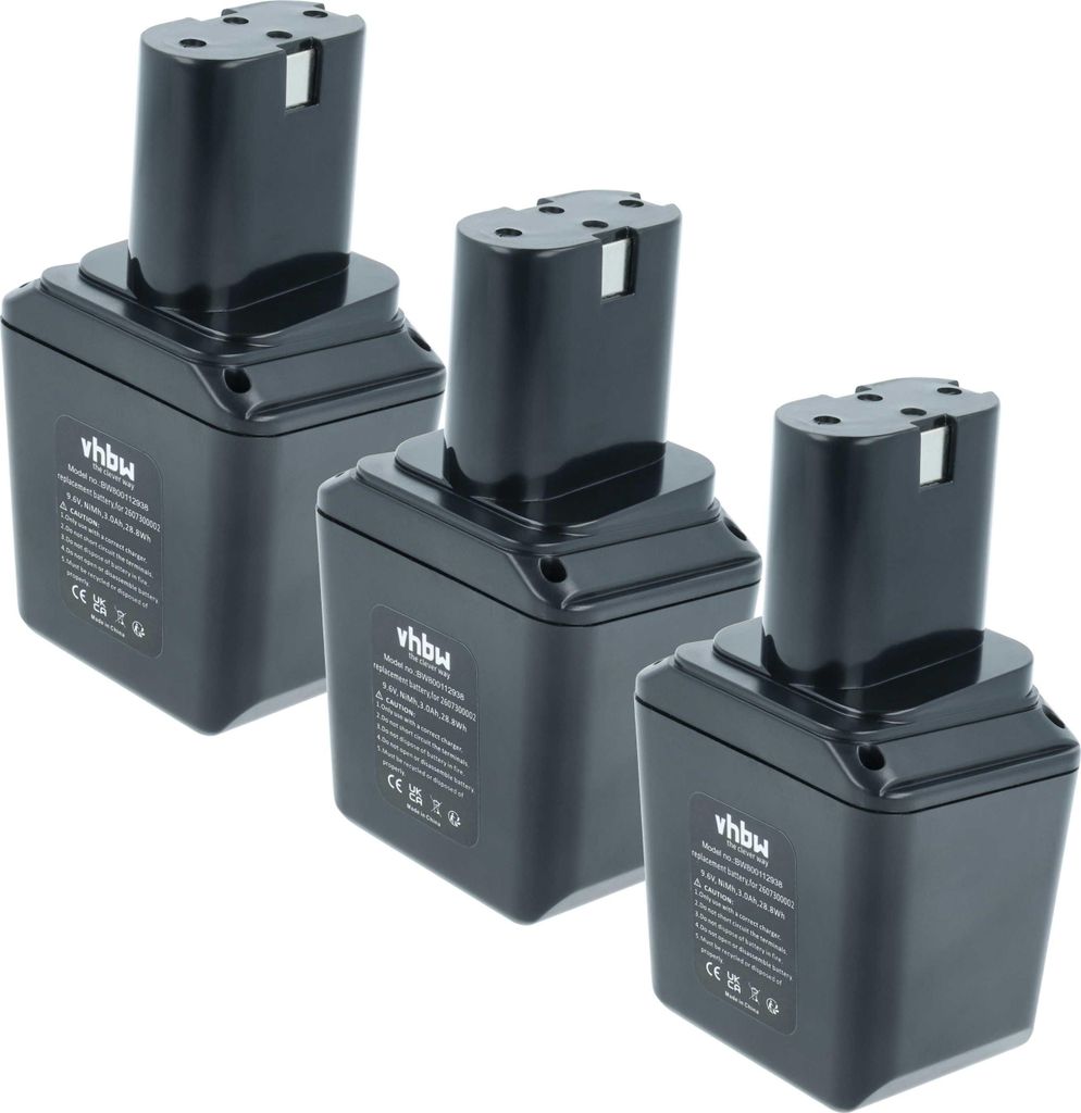 vhbw 3x Akku kompatibel mit Bosch GSR-Serie 1. Generation Werkzeug (3000 mAh, NiMH, 9,6 V)