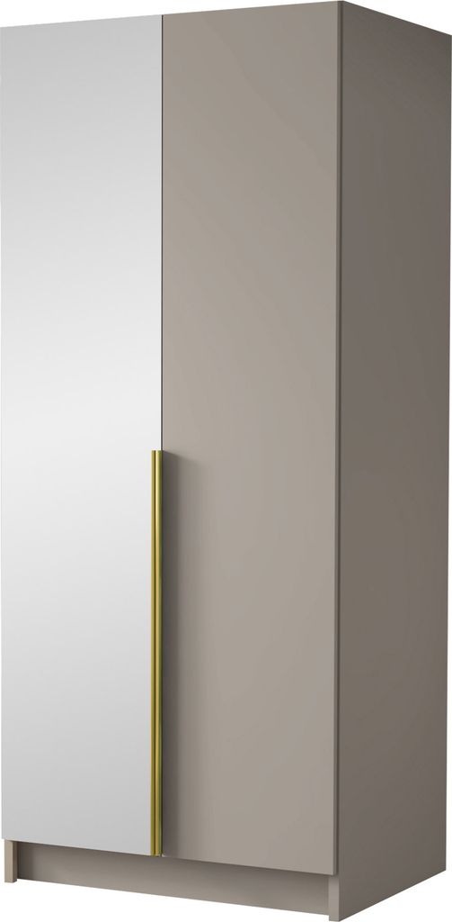 MIRJAN24 Kleiderschrank Bono II, Schlafzimmer, mit Spiegel, Drehtürenschrank, mit Kleiderstange, Modern, Garderobenschrank, Metallgriffe (Farbe: C...