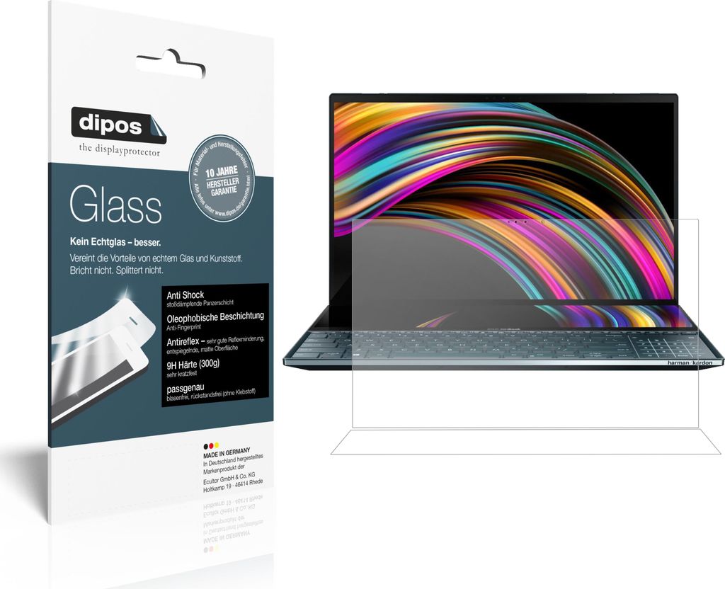 2x Schutzfolie für Asus ZenBook Pro Duo matt - Anti-Shock 9H Folie dipos Glass Kunststoffglas