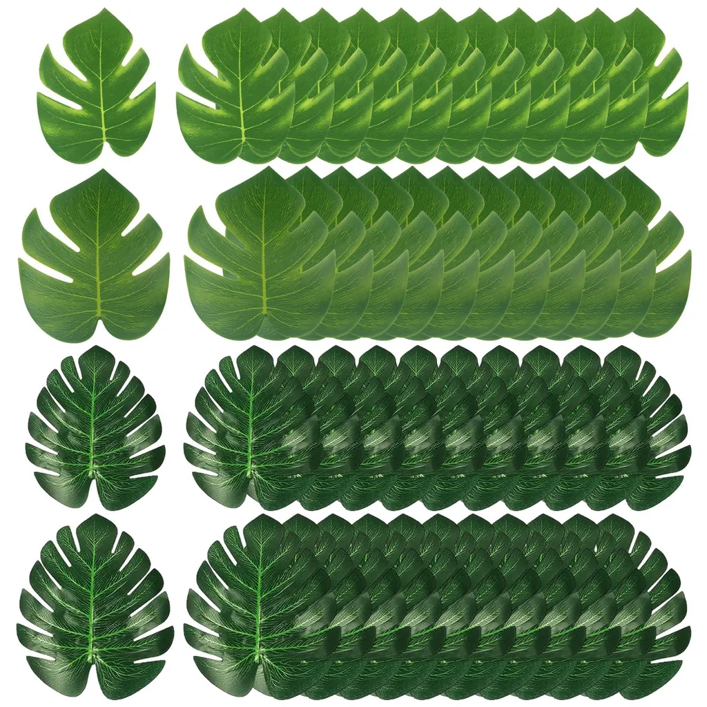 Plantes artificielles Monstera et palmier vert pour fête tropicale