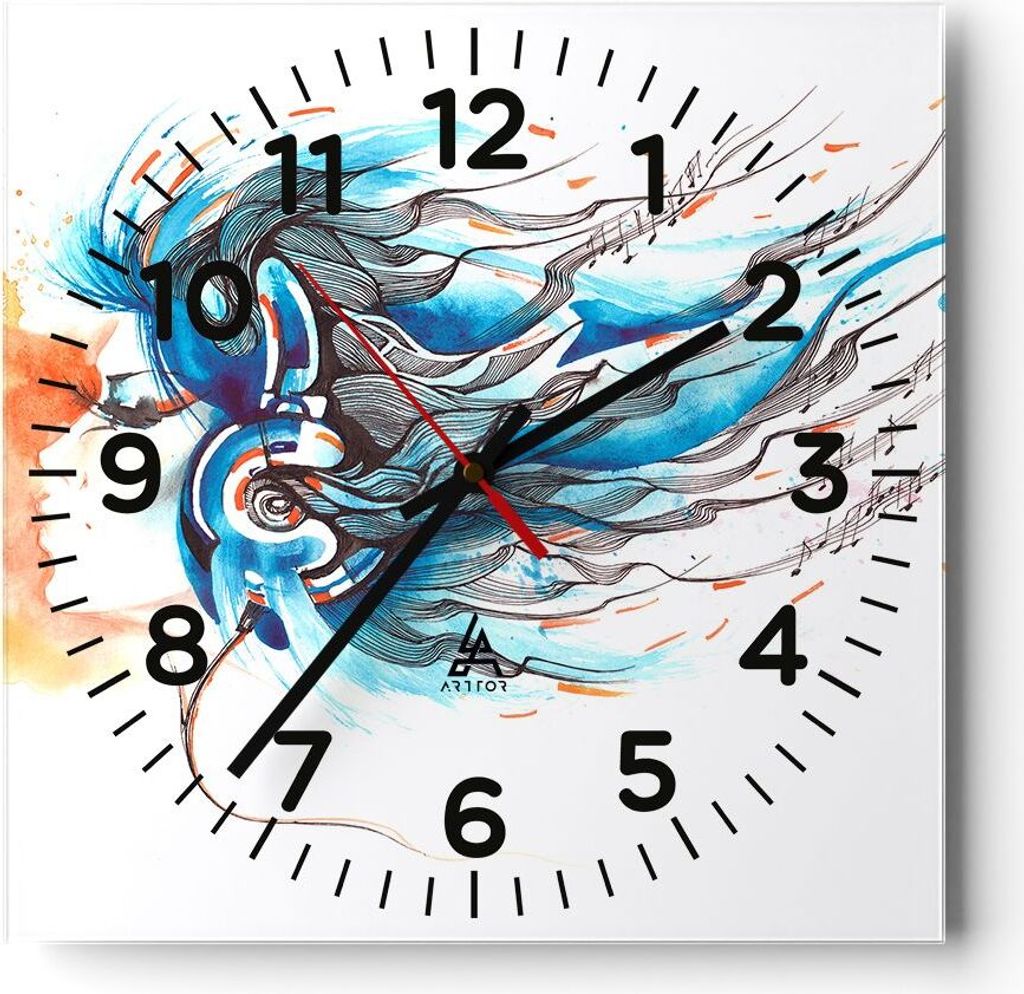 Wanduhr - Quadrat - Glasuhr - disco dj Mädchen Abbildung - 40x40cm - Schleichendes Uhrwerk - Lautlos - zum Aufhängen bereit - Dekoration Modern -...