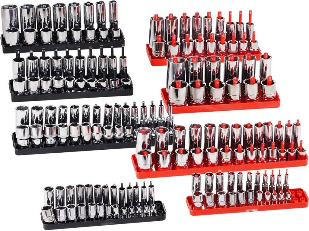 Steckschlüssel-Organizer-Set 8-teilig - Metrische und SAE Steckschlüsseleinsätze - Werkzeugaufbewahrung für Mechaniker - Hochwertige Qualität