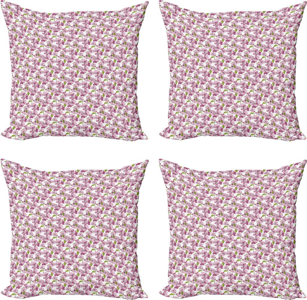 ABAKUHAUS rosa Blumen Kissenbezug Set (4 Stück), Cartoon Apple Blossom, Moderner Doppelseitiger Digitaldruck, 50 cm x 50 cm, Fuchsia Baby Pink