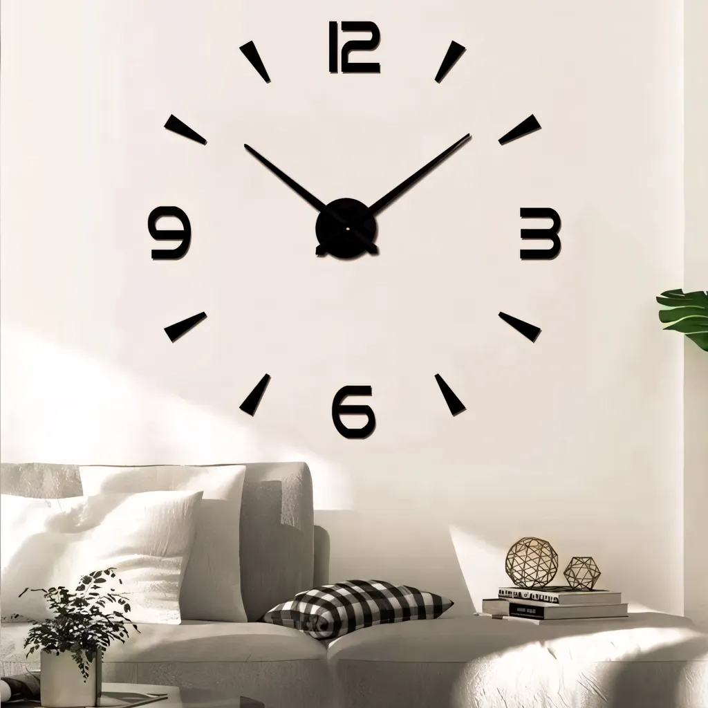 Grande horloge murale DIY noire design moderne pour décoration de bureau