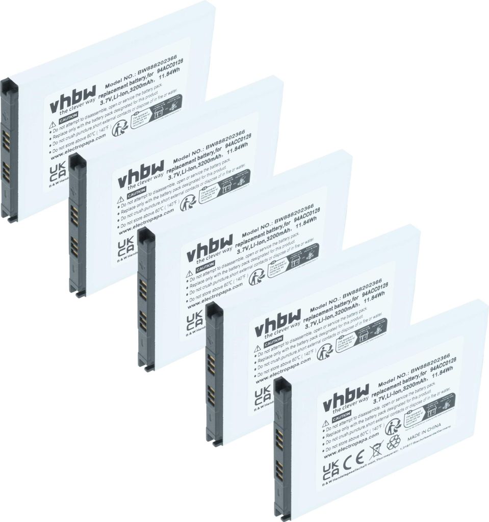 vhbw 5x Akku kompatibel mit Datalogic Axist, DL-Axist Handheld Computer Scanner (3200 mAh, 3,8 V, Li-Ion)