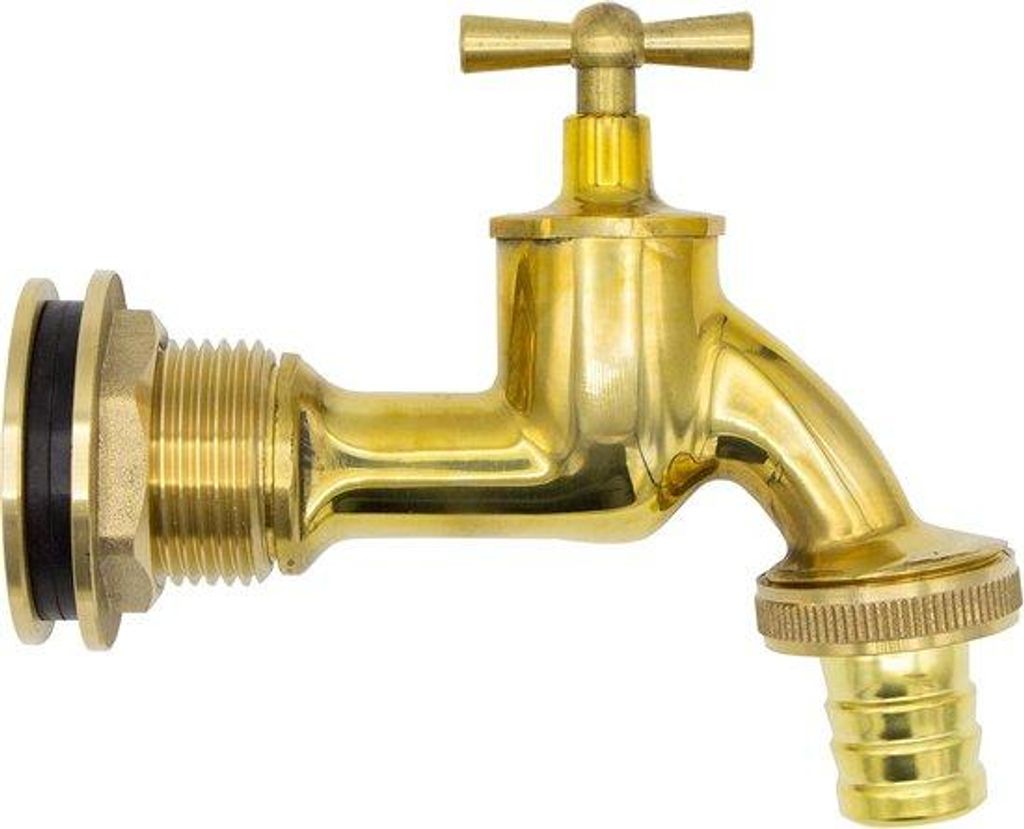 Famanu Regentondurchführung mit Auslaufventil - Set - 3/4 Zoll - Messing - langlebiges Material - geeignet für Regenwassernutzung und Gartenprojekte