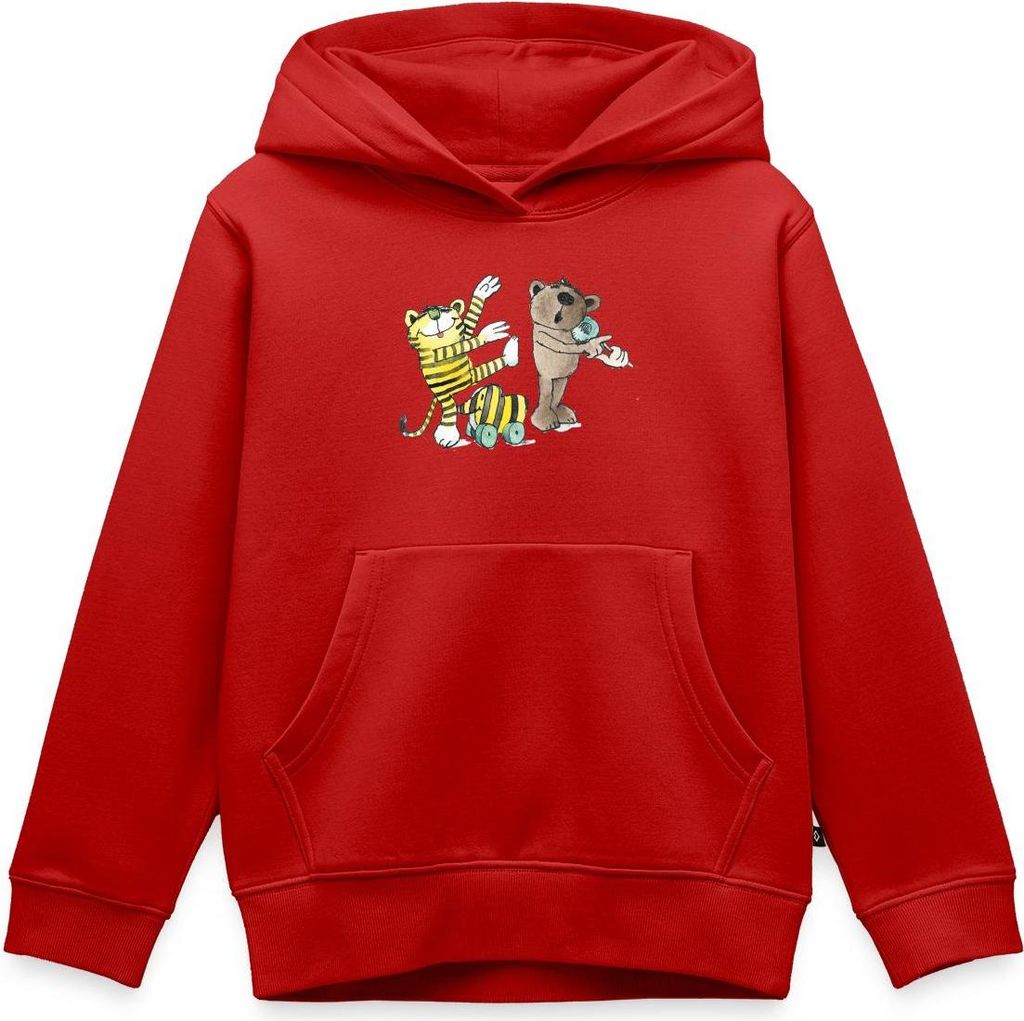 Spreadshirt Janosch Tiger und Freunde Machen Musik Kinder Premium Hoodie, 98/104 (2 Jahre), Rot