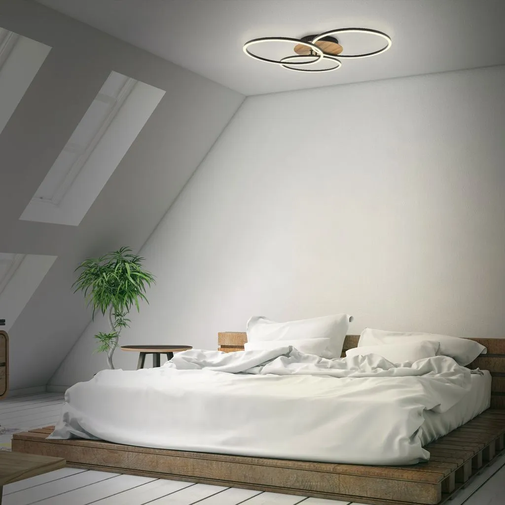 Plafonnier LED Dimmable CCT 42,5W avec Télécommande et Finition Bois
