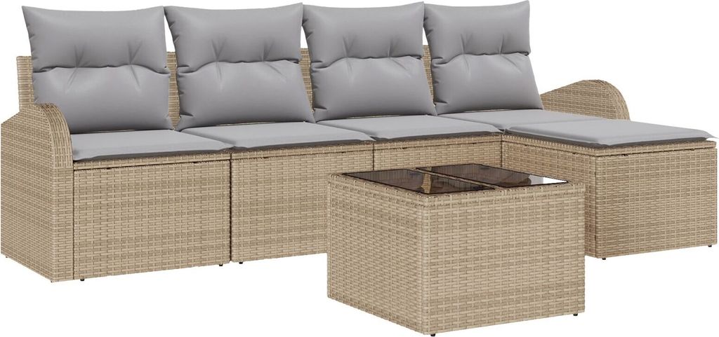 Möbel 6-teiliges Garten Sofa Set mit Kissen Schwarz Poly Rattan - Gartensofas 3346010