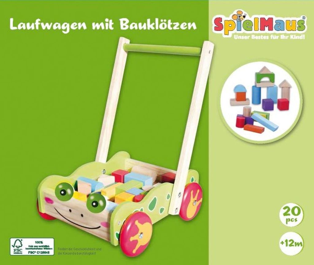 Carrello in legno SpielMaus con blocchi da costruzione, 20 Immagine del prodotto 