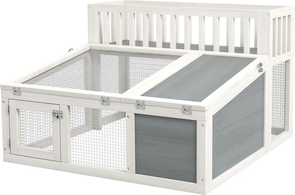 Cage à Lapin Double Usage en Bois avec Étagère pour Plantes et Grand Espace