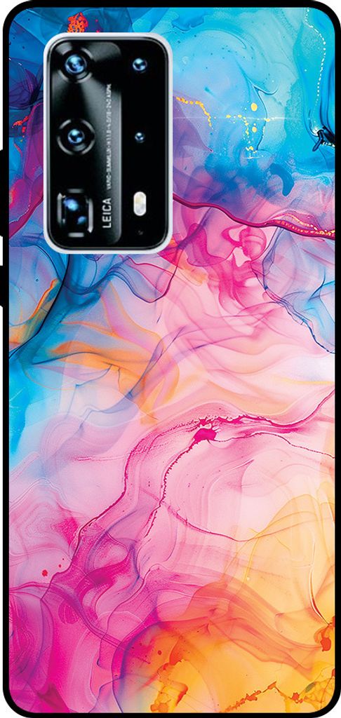 Smartphonica Telefon Fall geeignet für Huawei P40 Pro Plus mit Regenbogen Acryl Marmor Druck - TPU Backcover Fall Regenbogen Acryl Marmor Design