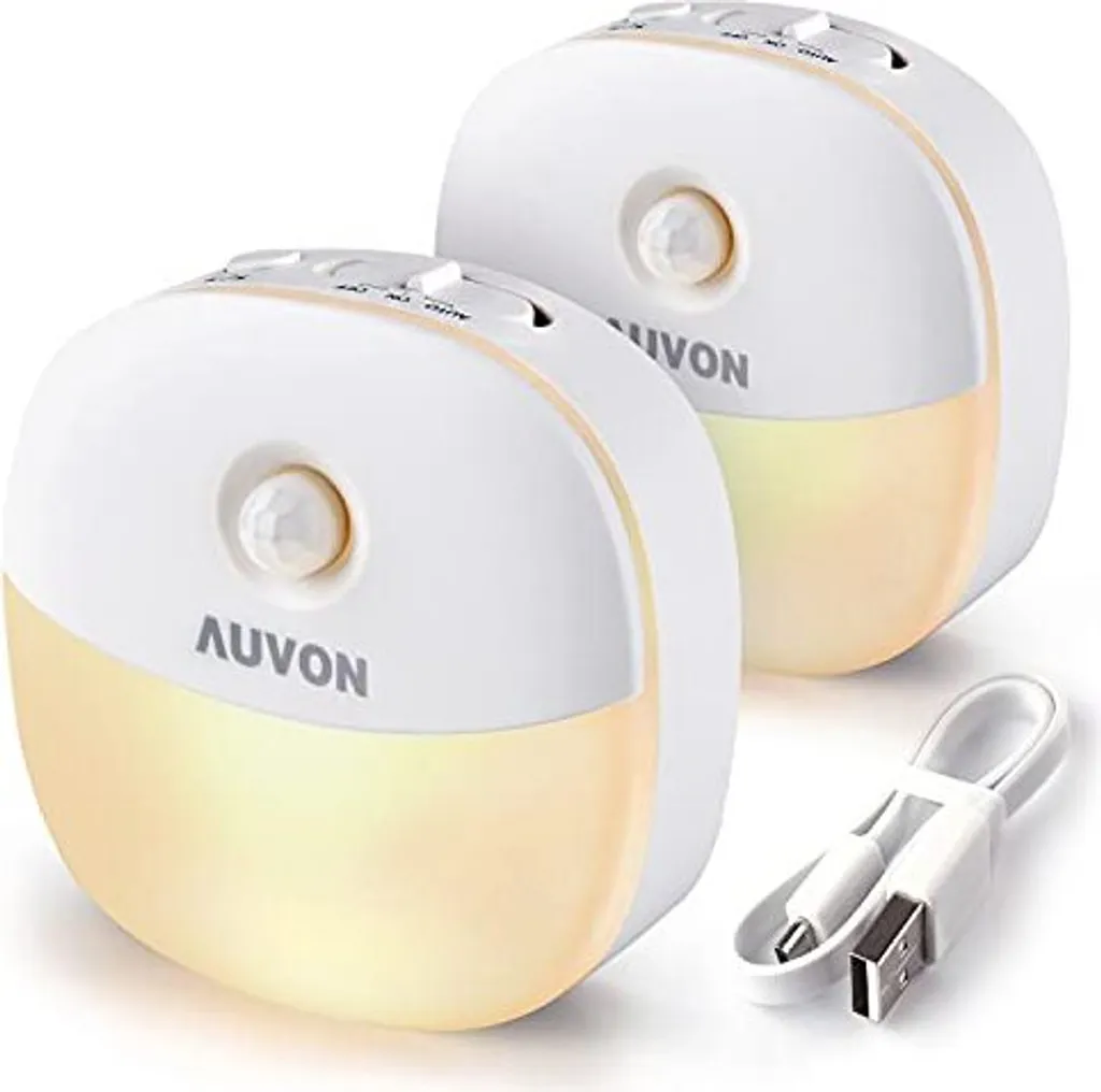 AUVON LED luci notturne sensore di movimento, luci ricaricabili USB, mobile 3 modalità (auto/on/off), orientamento bianco caldo asilo nido, camera da letto,