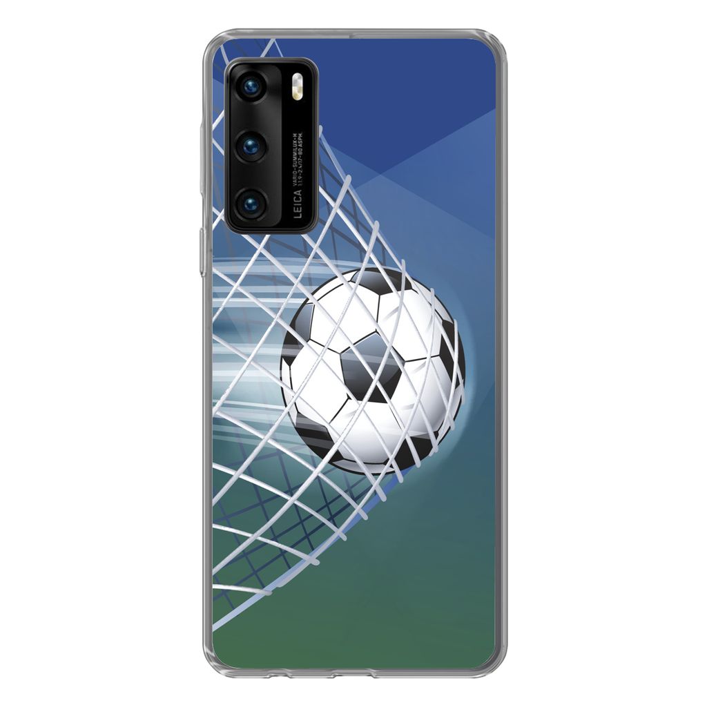 MuchoWow Handyhülle Schutzhülle Hülle für Huawei P40 Eine Illustration eines Fußballs im Netz - Jungen - Mädchen - Kinder Silikon Softcase ...