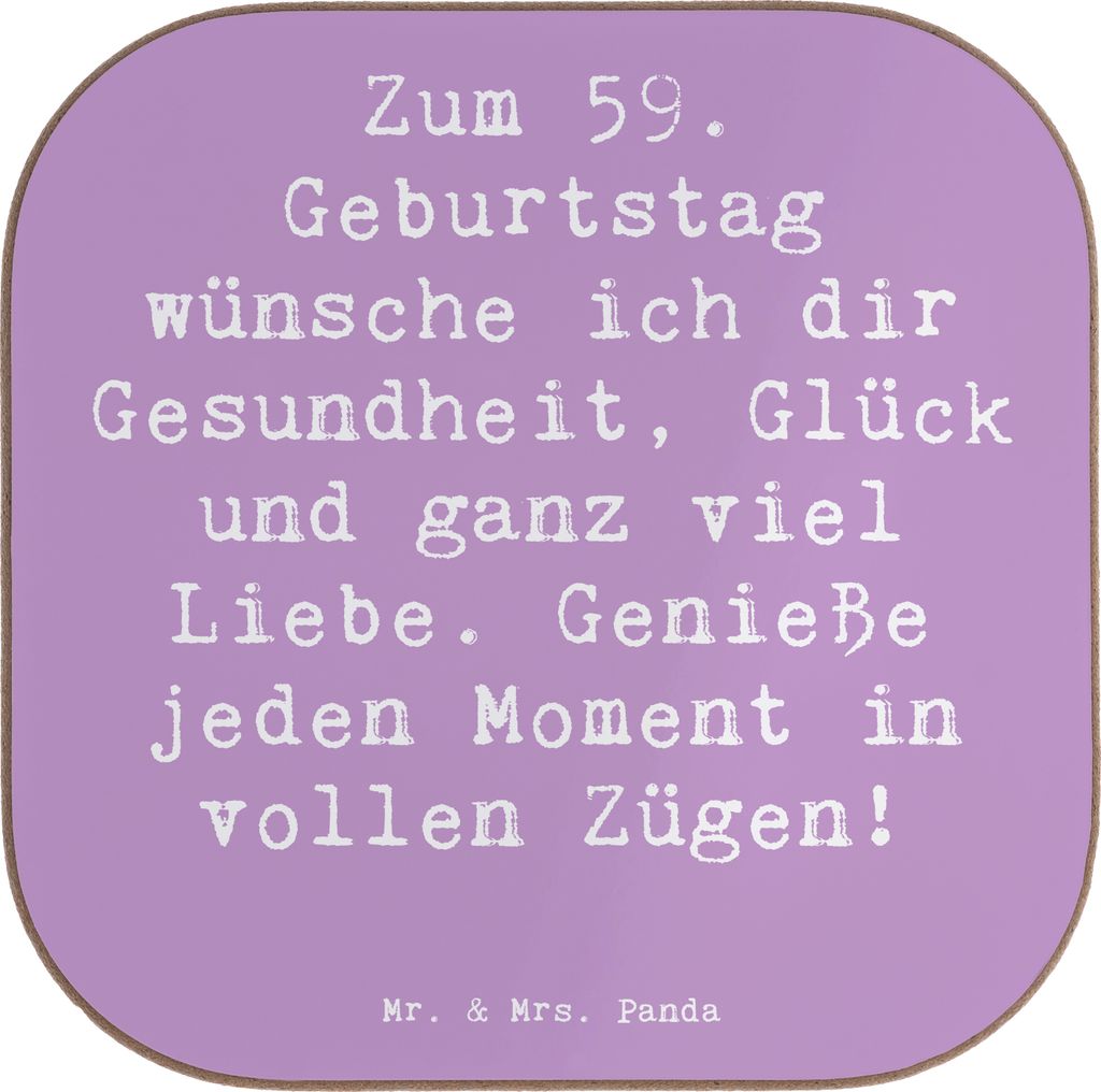 Mr. & Mrs. Panda unterleger Spruch 59. Geburtstag - Lavendeltraum - Geschenk, Freude, Gesundheit, warmherziger Wunsch, Alter, Coaster, Untersetzer ...