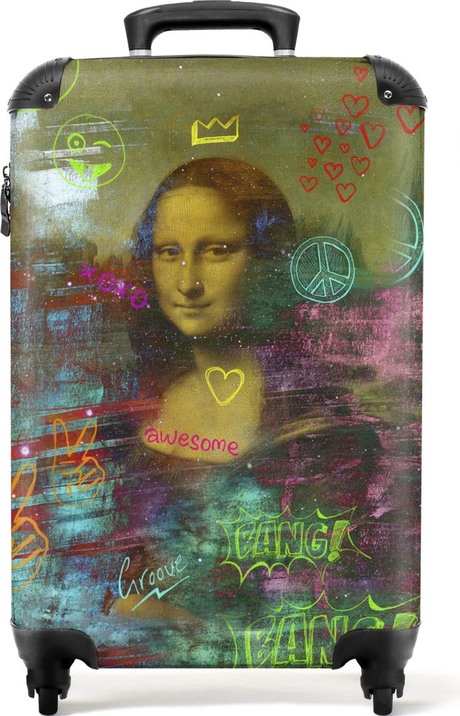 NoBoringSuitcases.com Koffer Handgepäck Trolley Rollkoffer Kleine Reisekoffer mit 4 Rollen - Graffiti - Mona Lisa - Abstrakt - Straßenkunst - A...