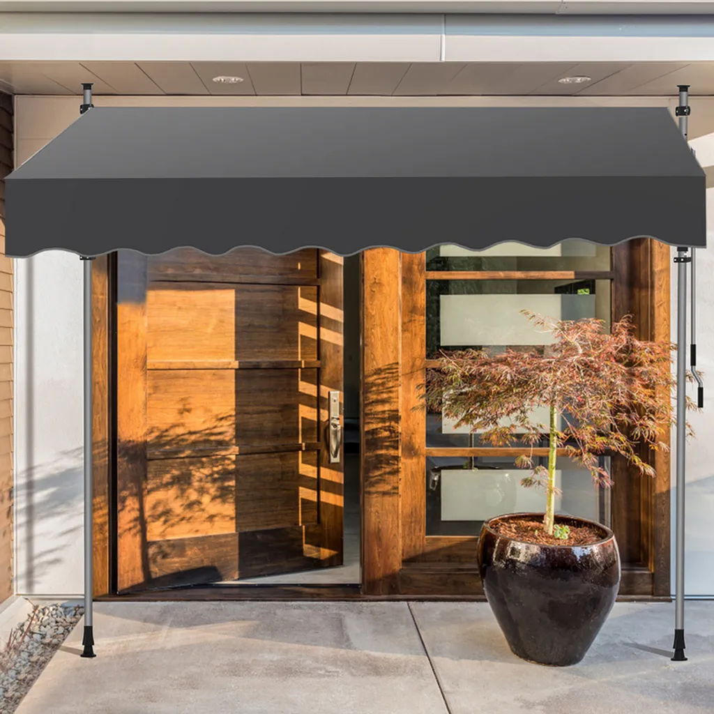 Tenda da sole a pinza Aopunly 350x120cm Tenda da sole per balcone regolabile in altezza con manovella Protezione solare senza foratura per terrazza e balcone Grigio - 6