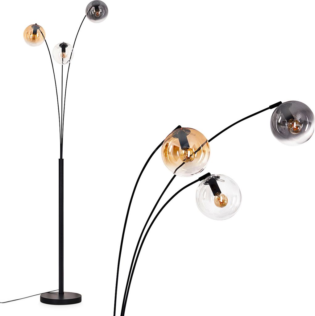 Fossobiubo Stehlampe aus Metall/Glas in Schwarz/Bernstein/Klar/Rauch