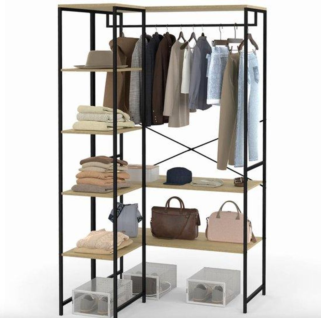 Industriële design hoekkast in massief hout 123 cm hoog – hoogwaardige kwaliteit – duurzaam – stijlvol – moderne uitstraling – voor woon...