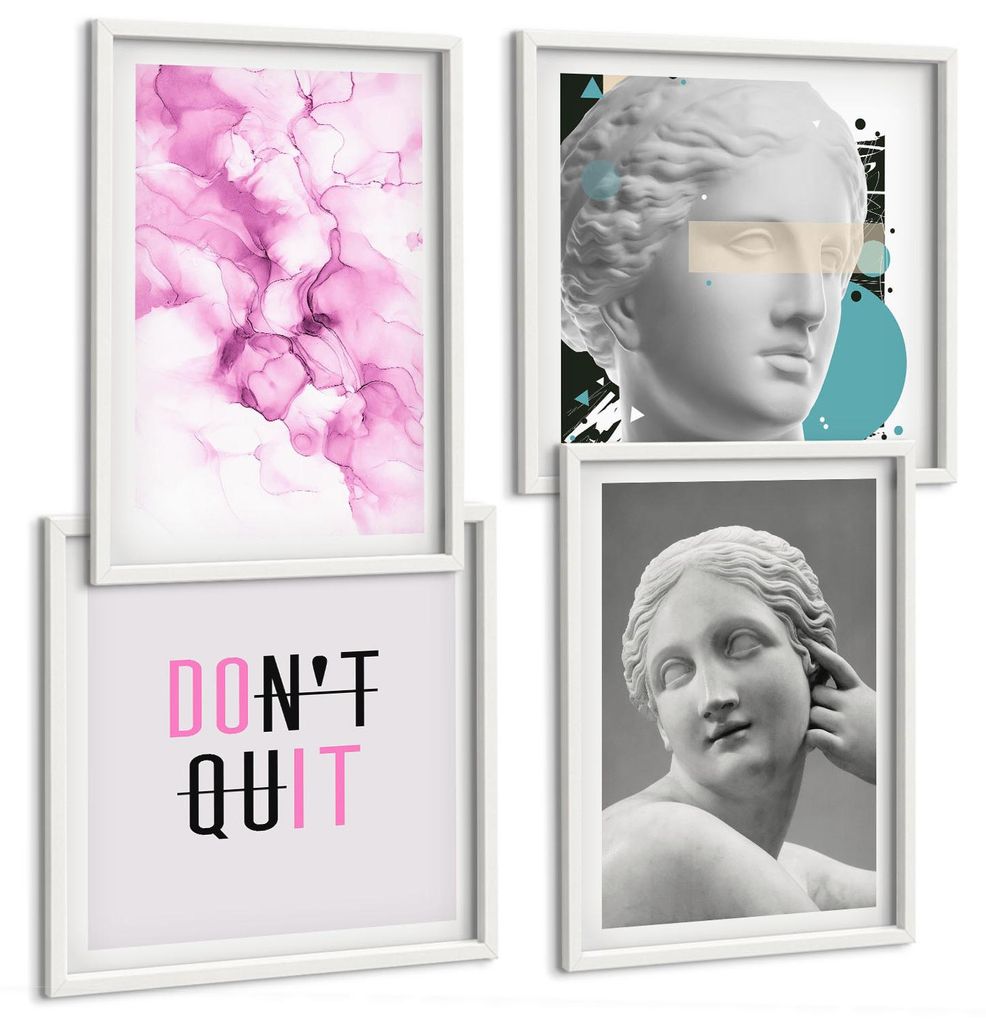Bilder Set 4-teilig im weißen Rahmen – Wandbilder 4 Stück – gerahmte Poster für Wohnzimmer, Schlafzimmer und Flur – 50x50 cm - 40x60 cm ...