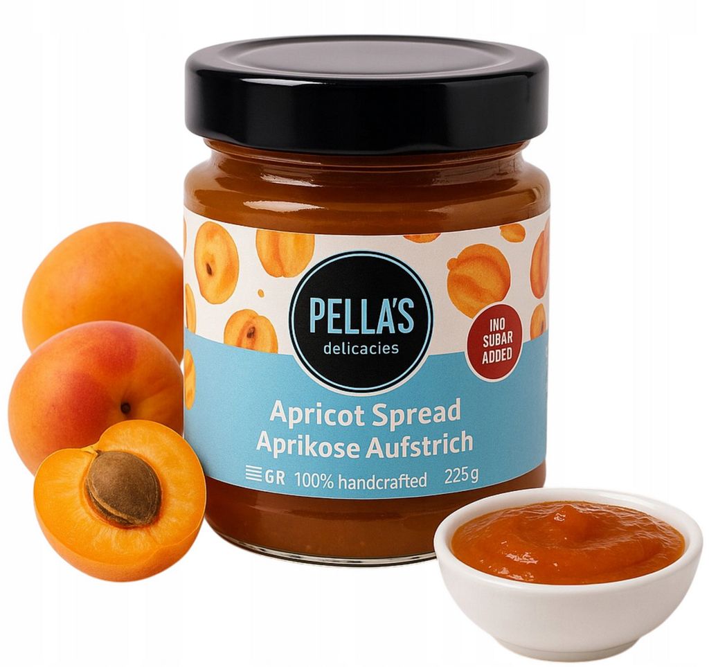 Pella’s Aprikosenmarmelade ohne Zucker 225 g – Natürliche Fruchtkonfitüre aus Griechenland