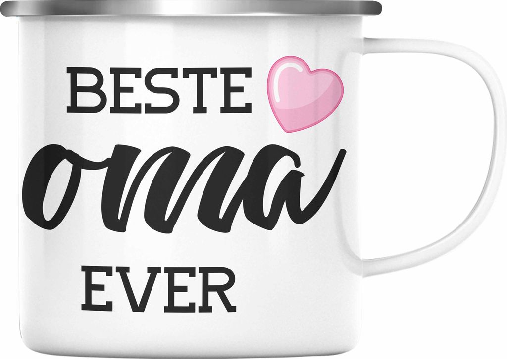 Trendation - Beste Oma Der Welt Geschenk Emaille Tasse Emaille Emaille Tasse Spruch Lustig von Enkel Geburtstag Weihnachten Funny (Silber)