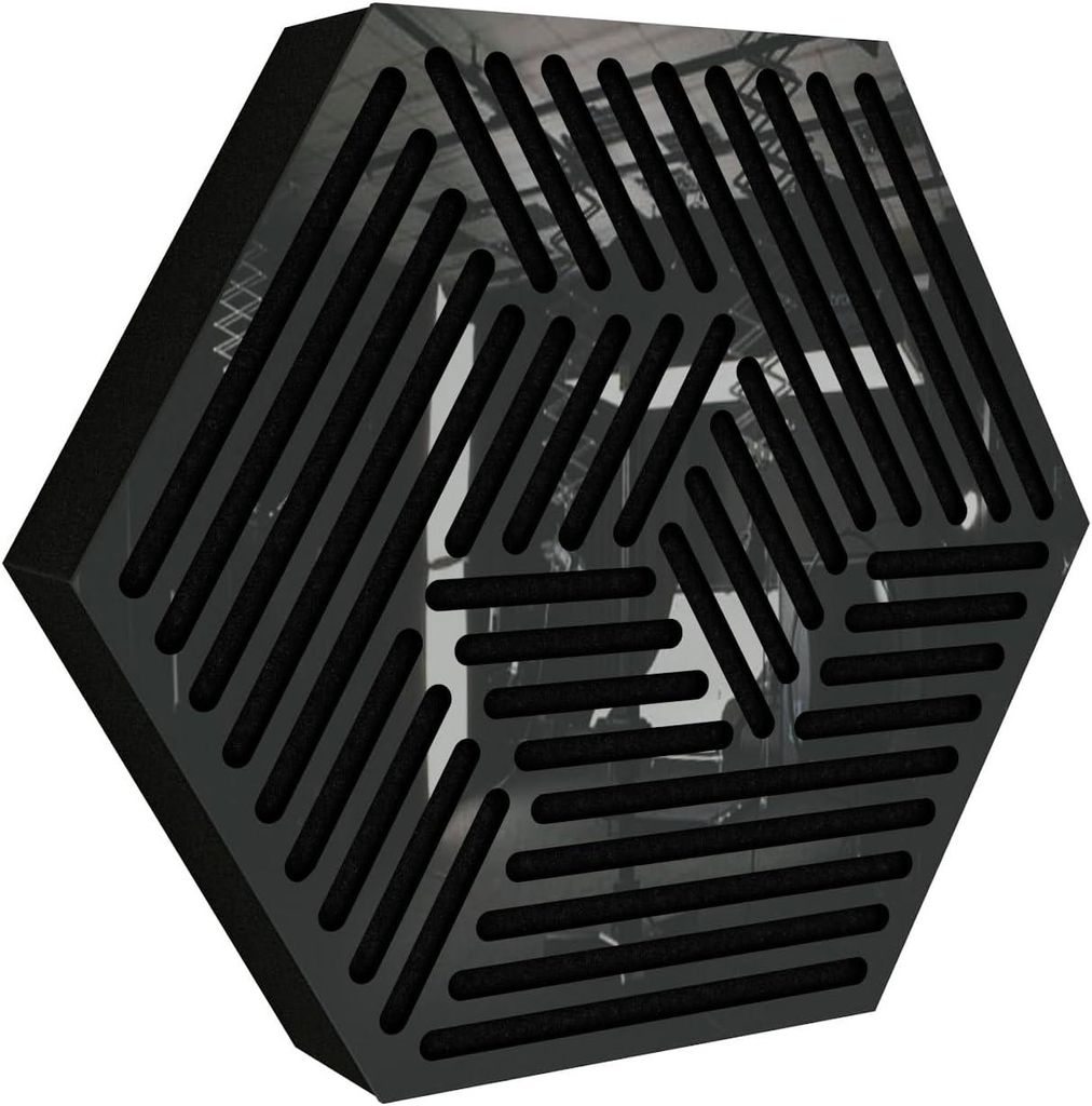 2er-Pack — Wandmontierte Akustikplatten | Schallabsorbierende & dekorative Holzpaneele zur Echoreduzierung| [HEXAGON | Schwarz glänzender Kunsts...