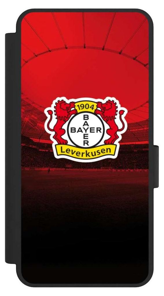 NIVOCASE Klapphülle für Samsung Galaxy S25 Edge Handyhülle aus Kunst Leder NIVOflip schwarz Bayer 04 Leverkusen Offizielles Lizenzprodukt Stadion