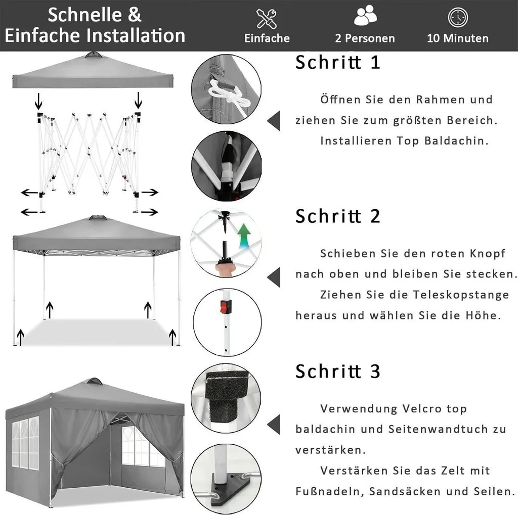 Tente de Réception 3x3m Imperméable - Barnum Gris Stable COBIZI
